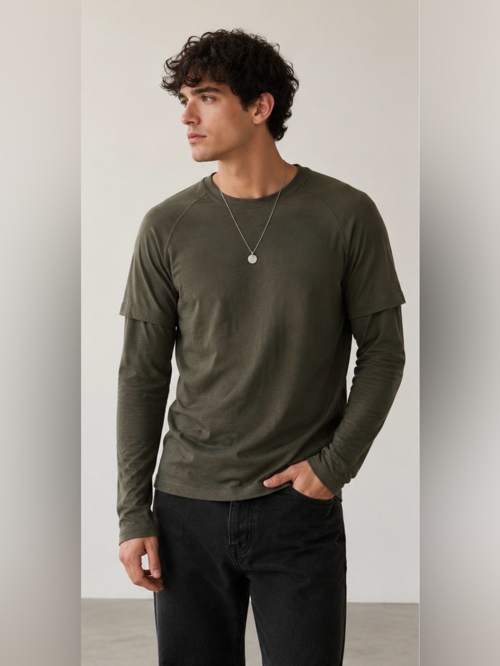Helmut Lang Double Layer Long Sleeve Tee Olive Green Men’s S